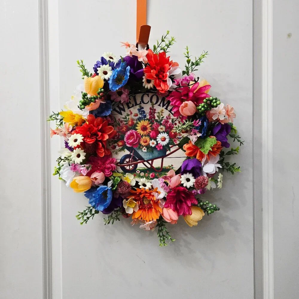 Welcome Spring Garden Floral Wreath